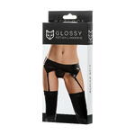 Комплект Glossy ALMIRA из материала Wetlook (пояс с пажами для чулок и трусики), черный, M